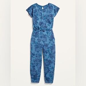 Old Navy French Terry Short-Sleeve Jumpsuit blue Floral cotton jogger L 10-12